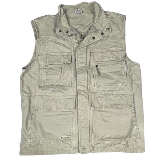 Columbia Utility Vest Khaki Full Zip Snap Front Sleeveless Men's L 100% Cotton - Picture 1 of 14